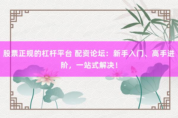 股票正规的杠杆平台 配资论坛：新手入门、高手进阶，一站式解决！