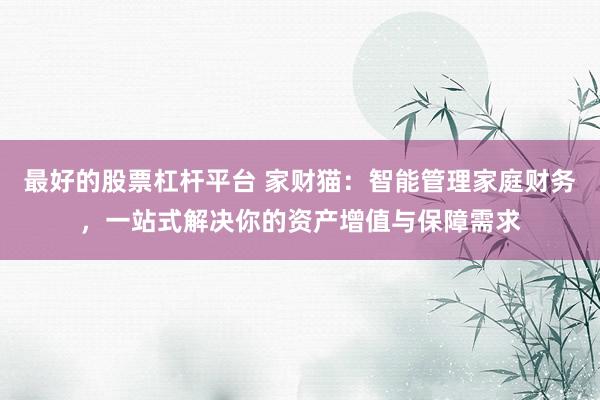 最好的股票杠杆平台 家财猫：智能管理家庭财务，一站式解决你的资产增值与保障需求