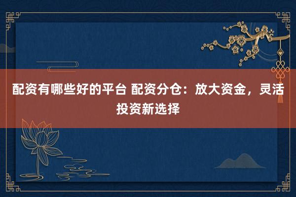 配资有哪些好的平台 配资分仓：放大资金，灵活投资新选择
