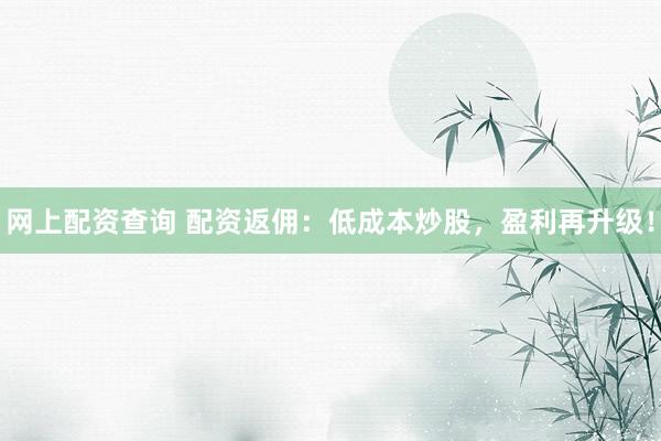 网上配资查询 配资返佣：低成本炒股，盈利再升级！