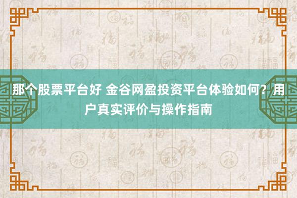 那个股票平台好 金谷网盈投资平台体验如何？用户真实评价与操作指南
