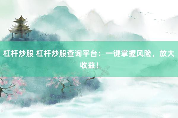 杠杆炒股 杠杆炒股查询平台：一键掌握风险，放大收益！