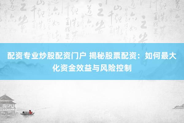 配资专业炒股配资门户 揭秘股票配资：如何最大化资金效益与风险控制