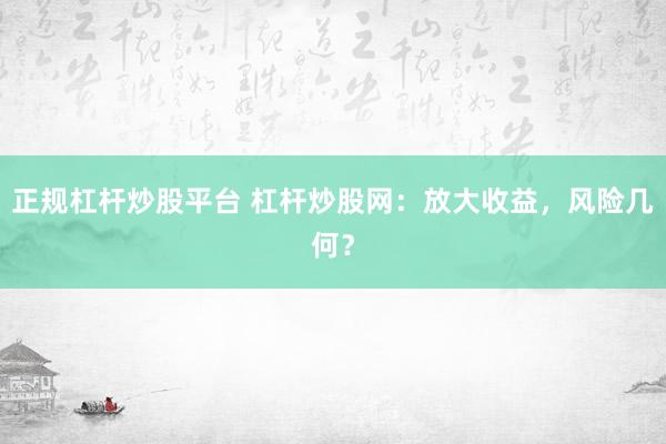 正规杠杆炒股平台 杠杆炒股网：放大收益，风险几何？