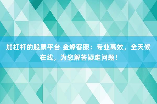 加杠杆的股票平台 金蜂客服：专业高效，全天候在线，为您解答疑难问题！
