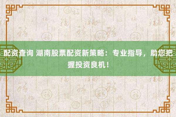 配资查询 湖南股票配资新策略：专业指导，助您把握投资良机！