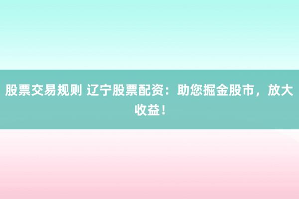股票交易规则 辽宁股票配资：助您掘金股市，放大收益！