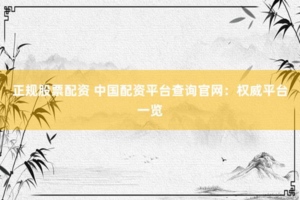 正规股票配资 中国配资平台查询官网：权威平台一览